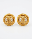 Gold Plated Textured Round Double C Stud Earrings with Pearl inset