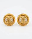 Gold Plated Textured Round Double C Stud Earrings with Pearl inset