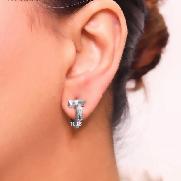 Alphabet T platinum and cz studs