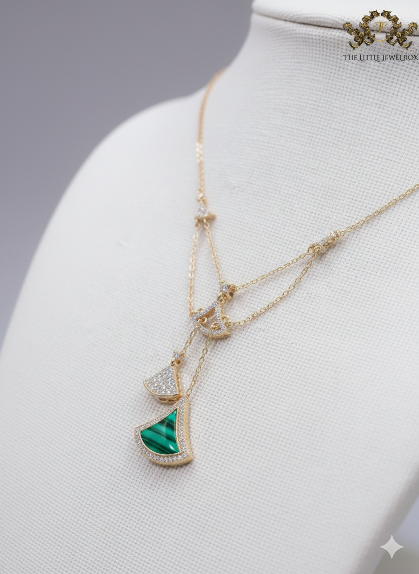 Alphabet B V L Green Malachite and Cz charms chain