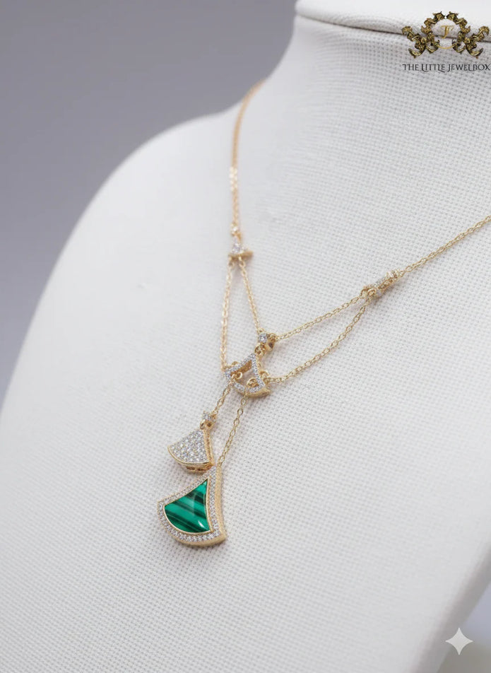 Alphabet B V L Green Malachite and Cz charms chain