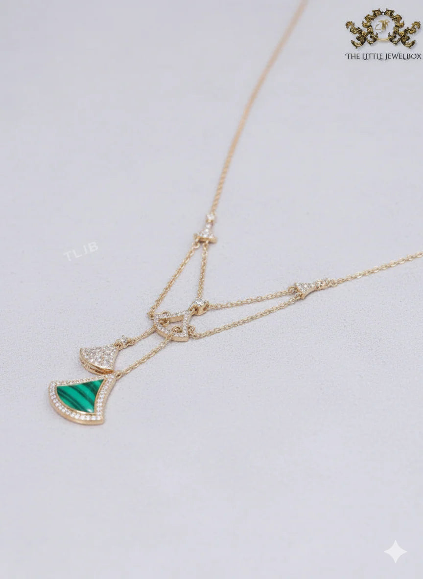 Alphabet B V L Green Malachite and Cz charms chain