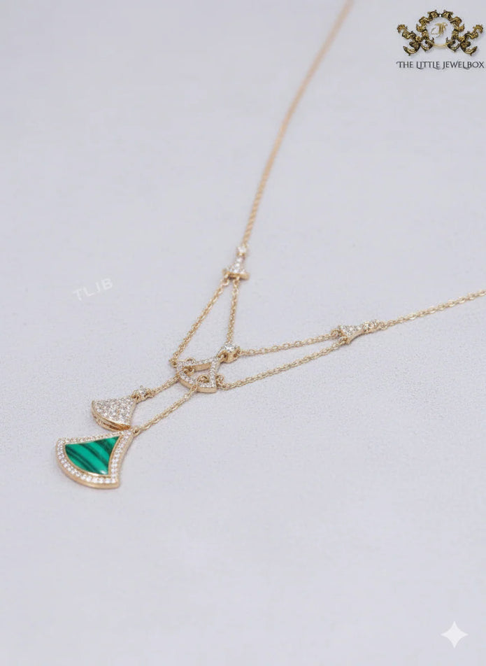 Alphabet B V L Green Malachite and Cz charms chain