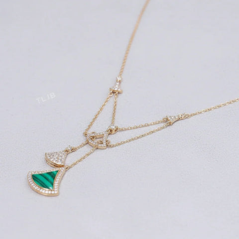Alphabet B V L Green Malachite and Cz charms chain
