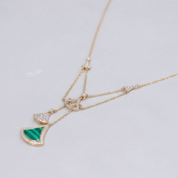 Alphabet B V L Green Malachite and Cz charms chain