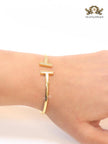 Alphabet T Half MOP and CZ gold sleek bracelet