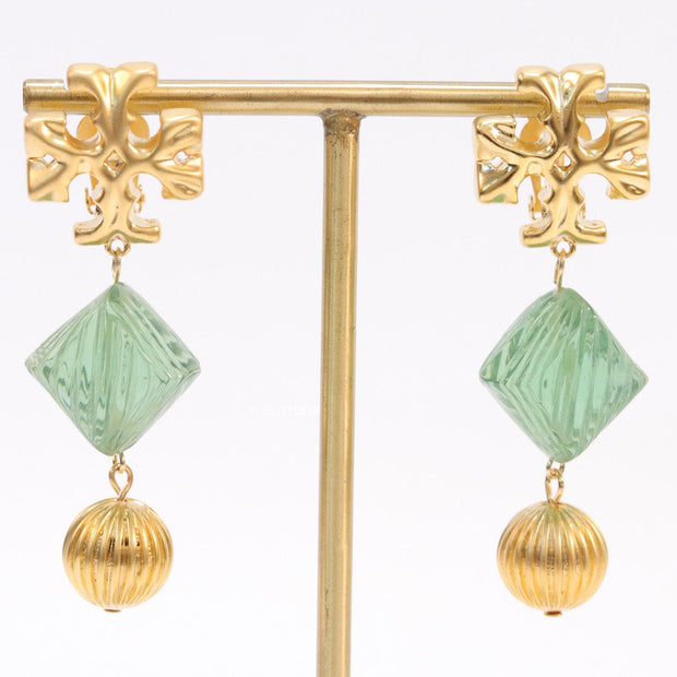 Alphabet T danglers with green carved stone