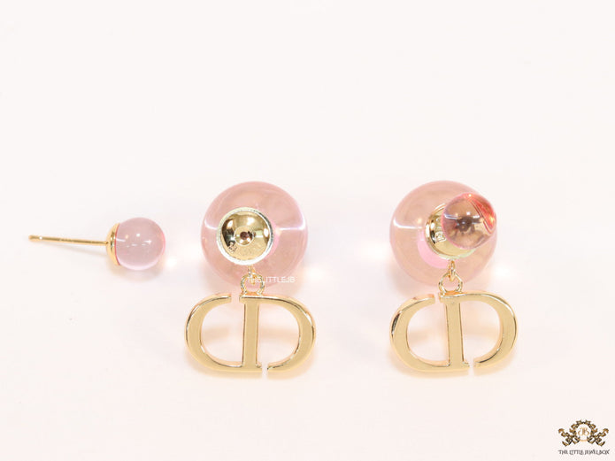 Transparent pink pearl bomber earrings with alphabets