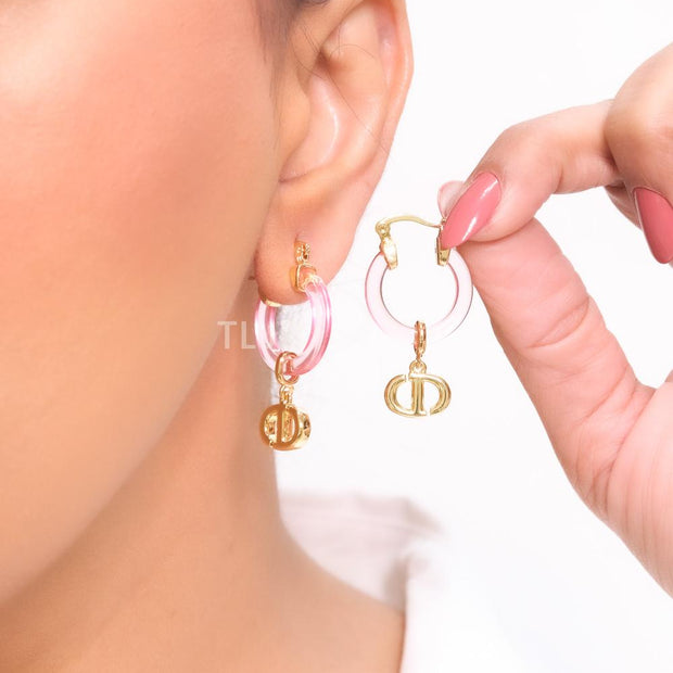 CD Hoops in Pink wih Gold