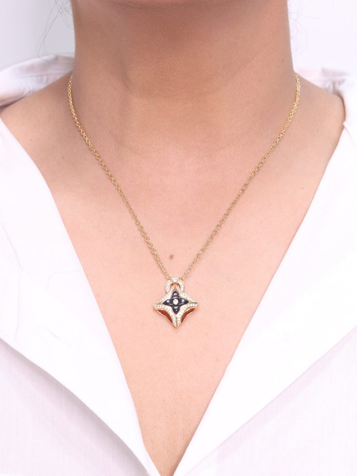 Alphabet LV Delicate Chain with Black Enamel pendant
