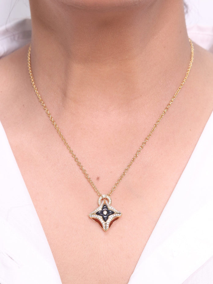Alphabet LV Delicate Chain with Black Enamel pendant