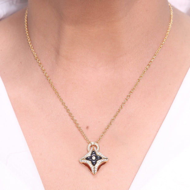 Alphabet LV Delicate Chain with Black Enamel pendant