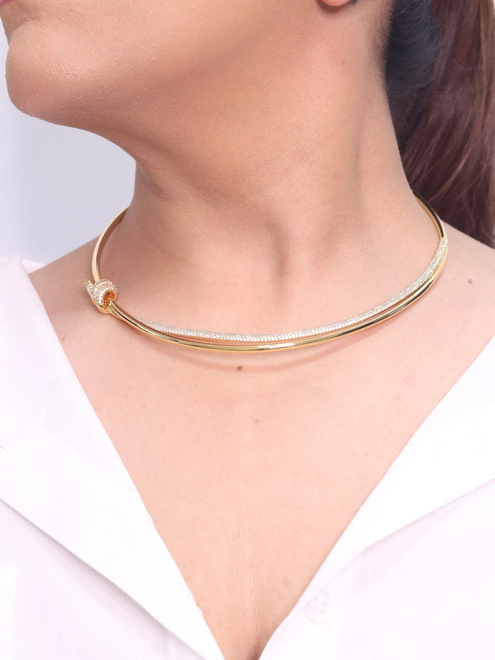 Alphabet T and Co Double line stiff Choker in gold