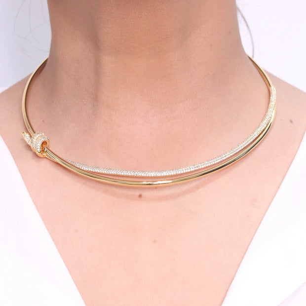 Alphabet T and Co Double line stiff Choker in gold