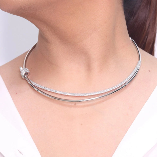 Alphabet T and Co Double line stiff Choker in Platinum