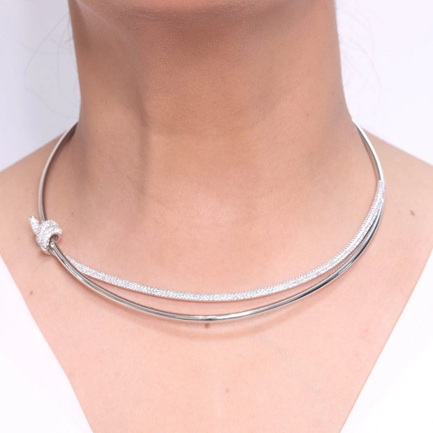 Alphabet T and Co Double line stiff Choker in Platinum