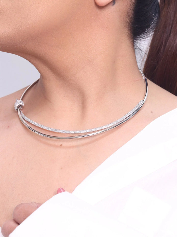 Alphabet T and Co Double line stiff Choker in Platinum