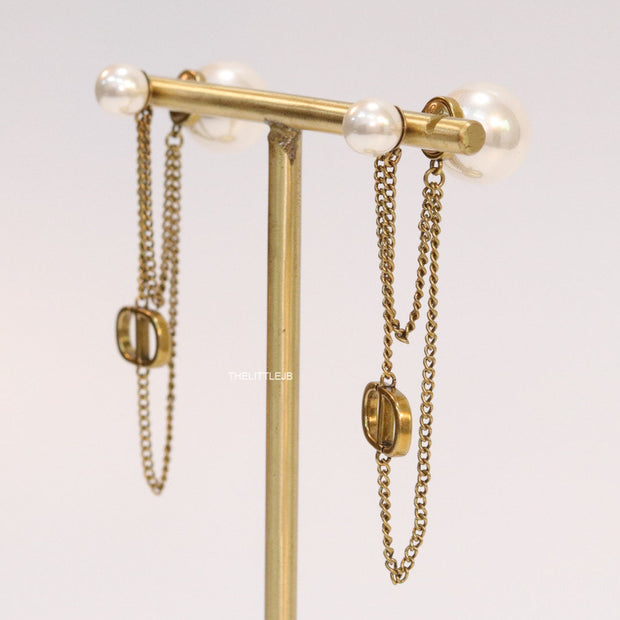 Gold plated Long chain alphabet dangles with pearl bombers