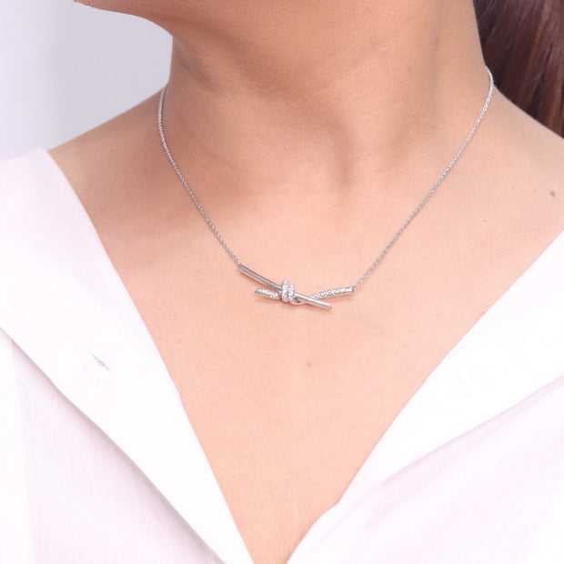 Alphabet T and Co Knot Neck Chain in Platinum