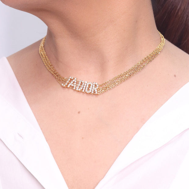 Alphabet D multi chain choker in bright Gold