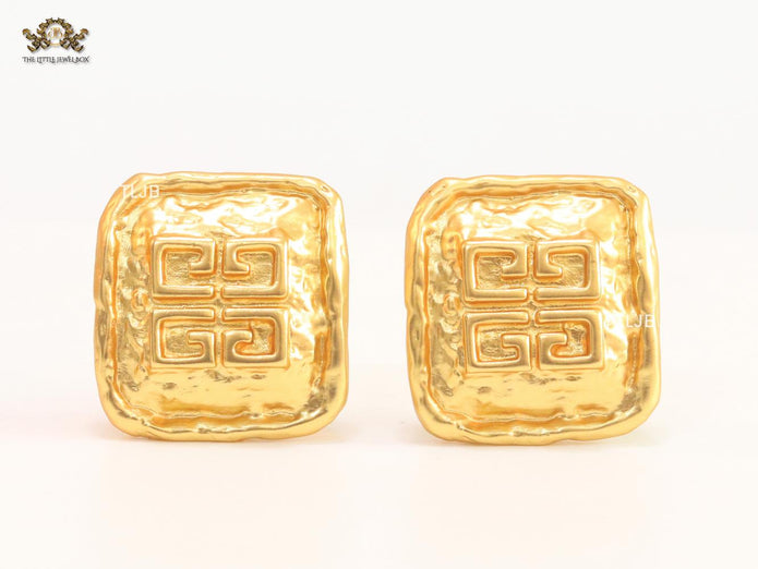 Alphabet G Embossed Statment Studs Gold Clip On