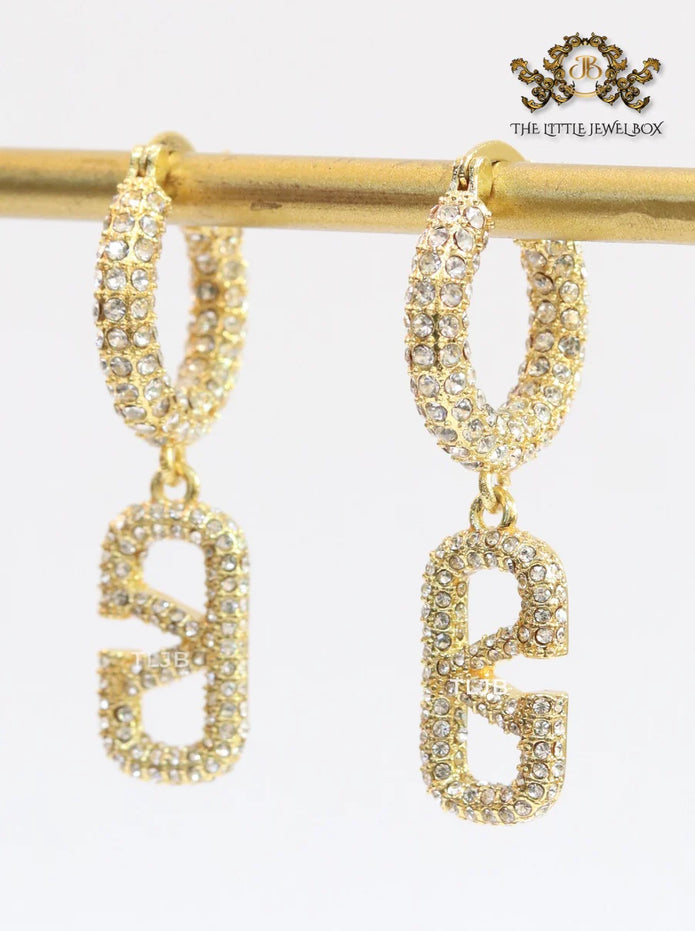 Alphabet V CZ hoop dangles