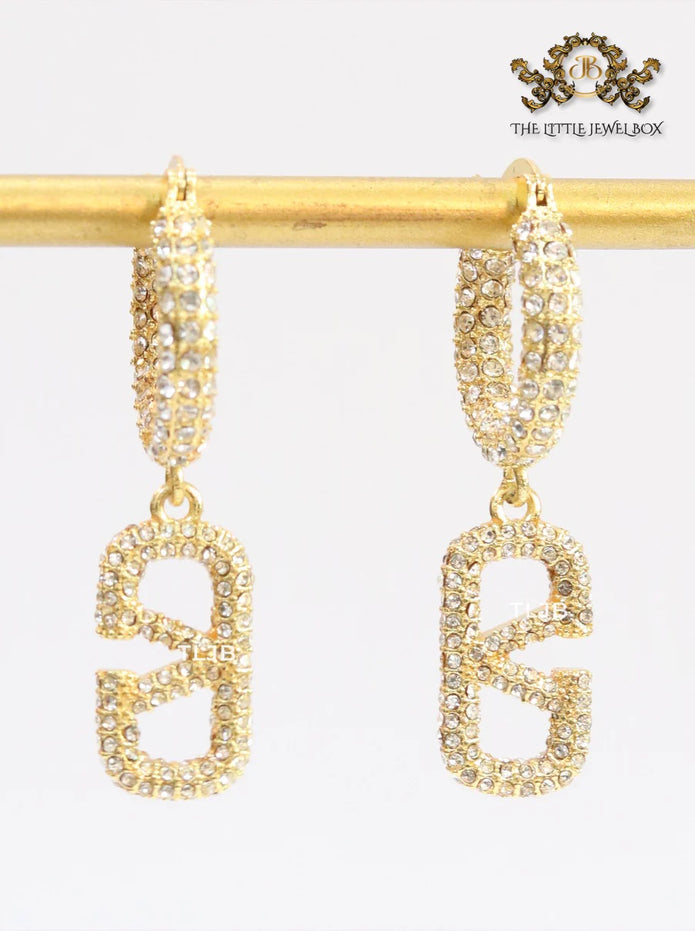 Alphabet V CZ hoop dangles