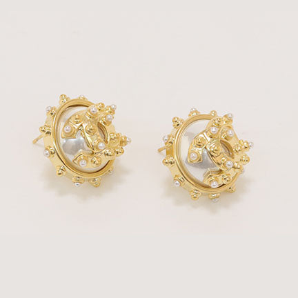 Double C gold spiked studs