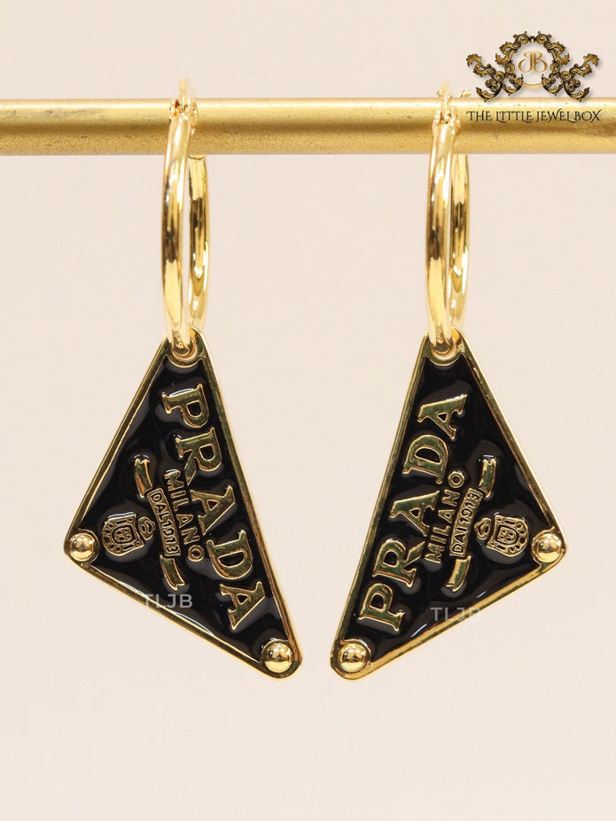 Black enamel and gold hoop dangles