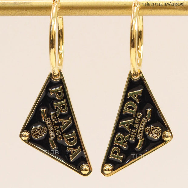 Black enamel and gold hoop dangles