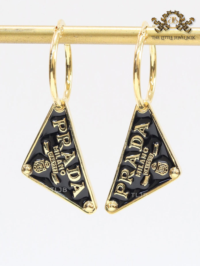 Black enamel and gold hoop dangles