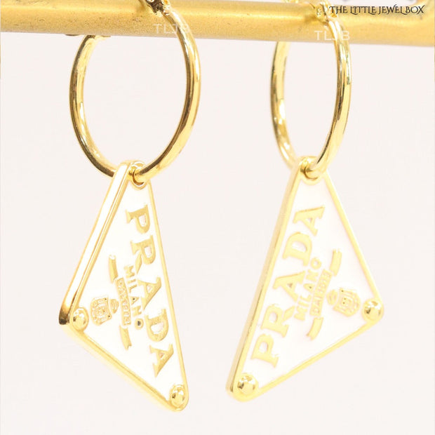White enamel and gold hoop dangles