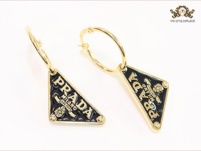 Black enamel and gold hoop dangles