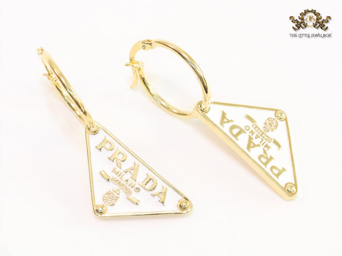 White enamel and gold hoop dangles