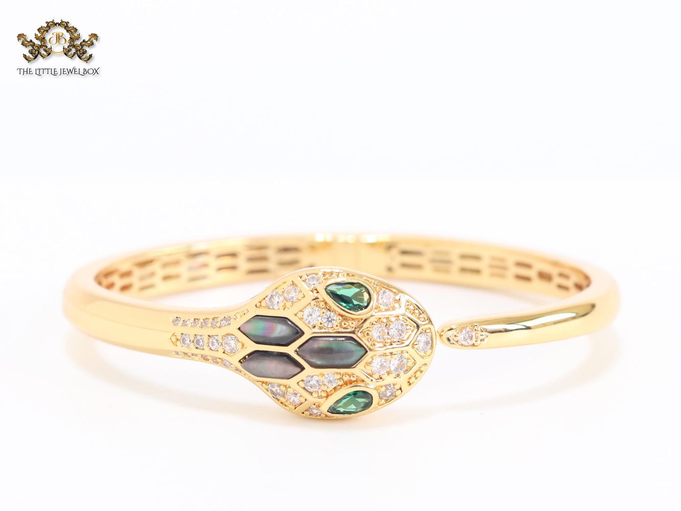 Snake head gold cz and and Grey  MOP stone bracelet