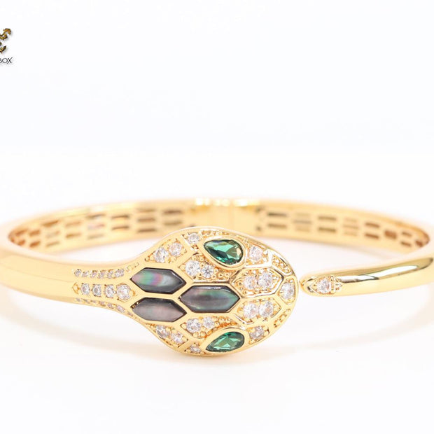 Snake head gold cz and and Grey  MOP stone bracelet