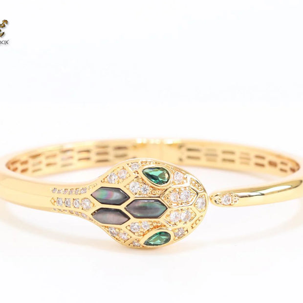 Snake head gold cz and and Grey  MOP stone bracelet