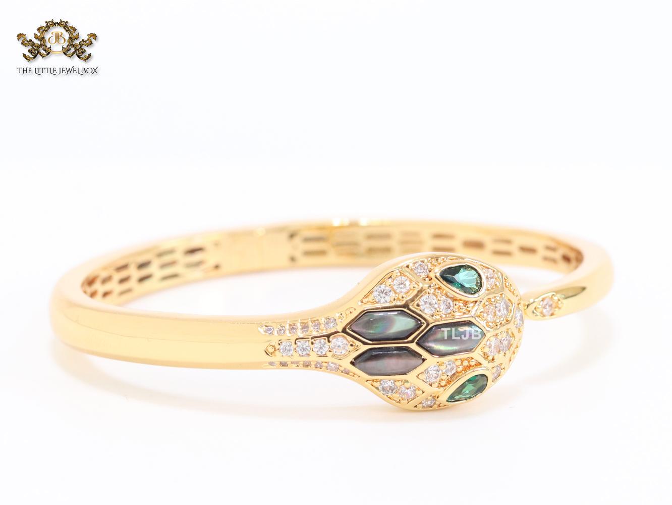 Snake head gold cz and and Grey  MOP stone bracelet