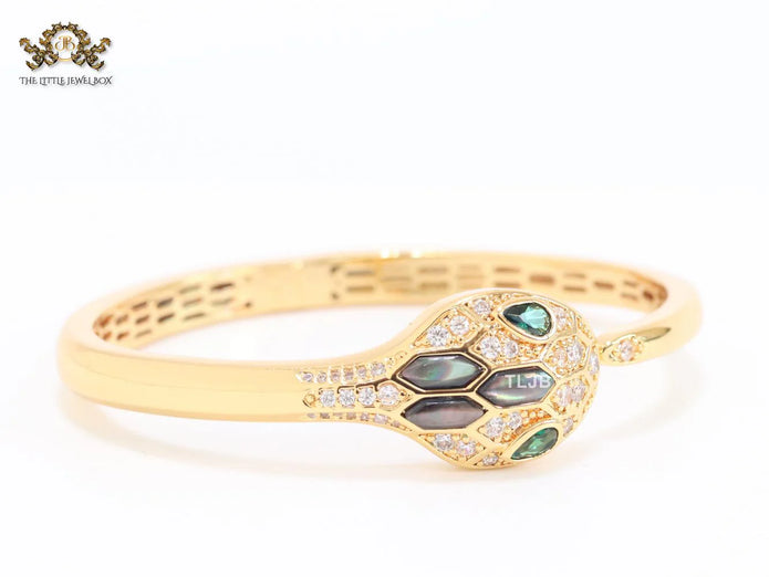 Snake head gold cz and and Grey  MOP stone bracelet