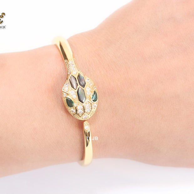 Snake head gold cz and and Grey  MOP stone bracelet