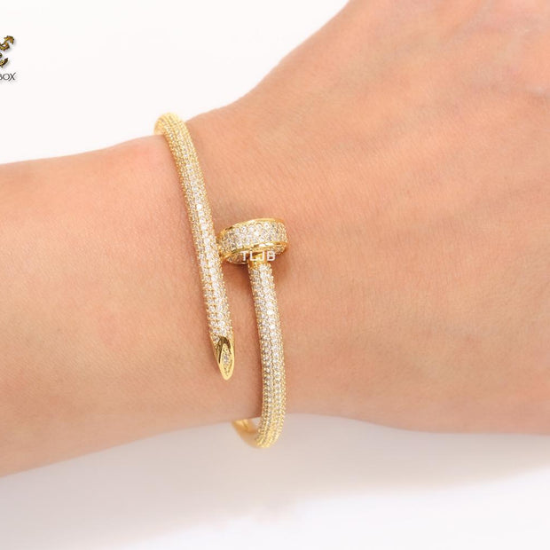 Gold nail and cz openable bracelet