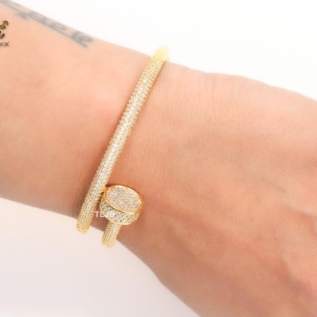 Gold nail and cz openable bracelet