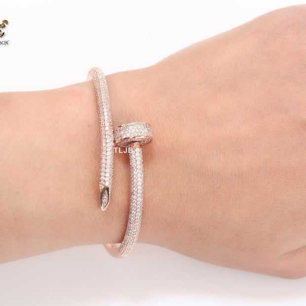 Rose gold nail and cz openable bracelet