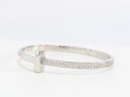 Alphabet T bracelet with half CZ in platinum finish