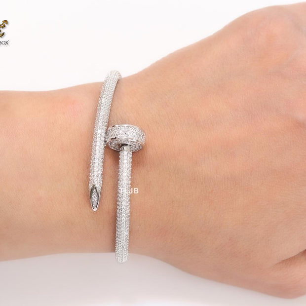 Platinum nail and cz openable bracelet