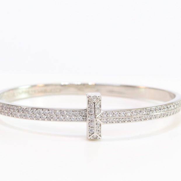 Alphabet T bracelet with full CZ in platinum finish