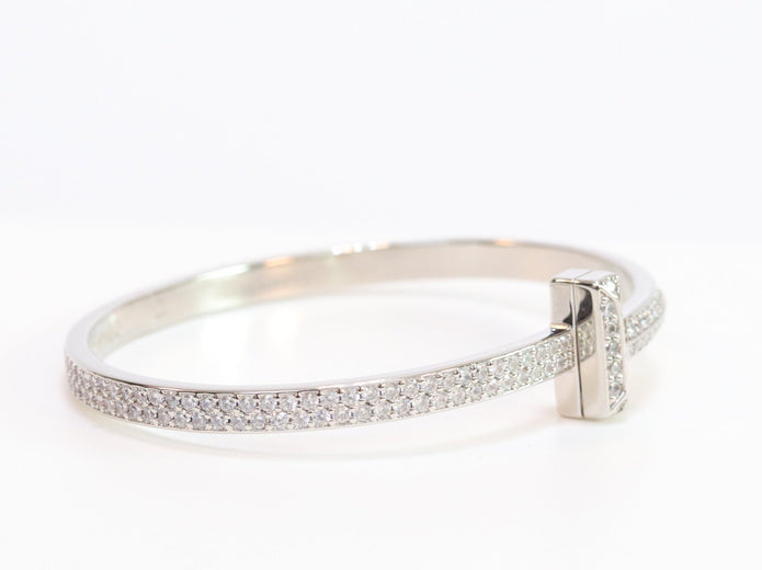 Alphabet T bracelet with full CZ in platinum finish