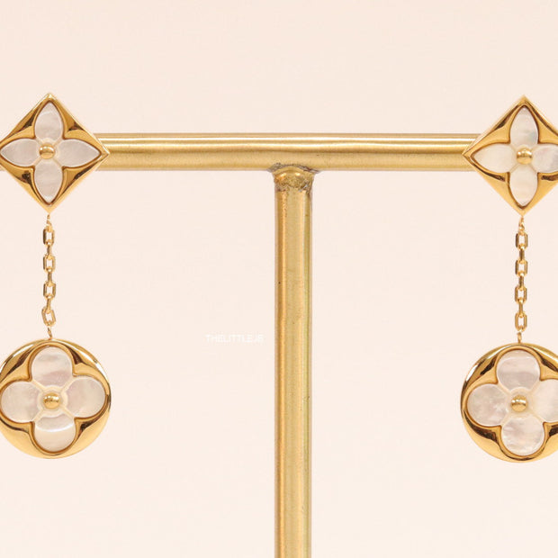 Gold plated dangle earrings with MOP clover flower motifs