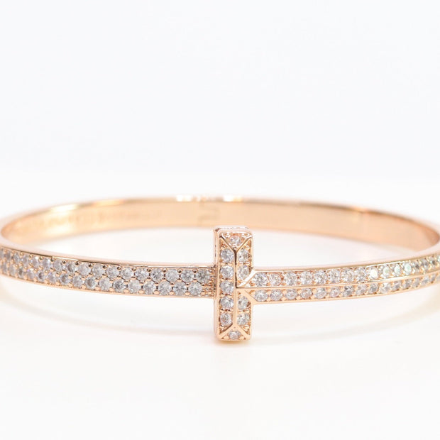Alphabet T bracelet with full CZ in rose gold finish