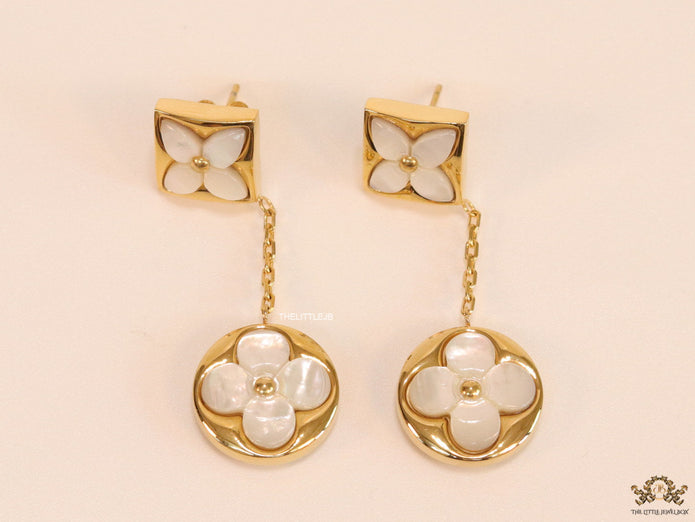 Gold plated dangle earrings with MOP clover flower motifs